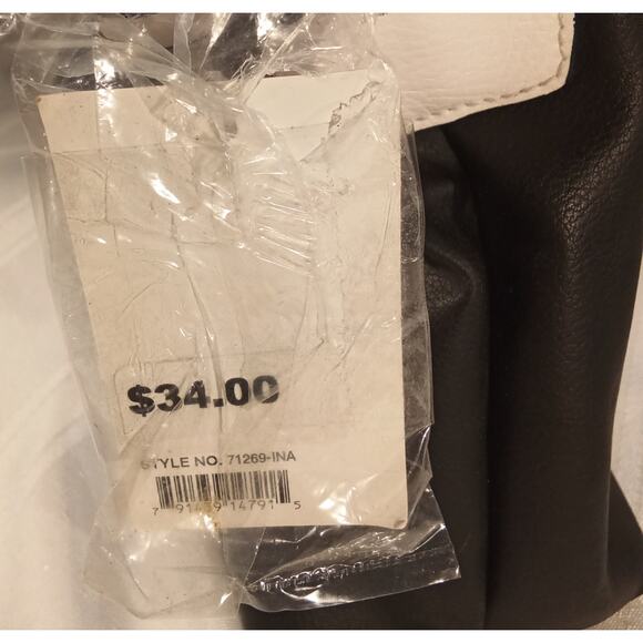 Strada Black & White Vinyl Shoulder Bag w/ Mini Pouch NWT Organizer - Picture 8 of 11